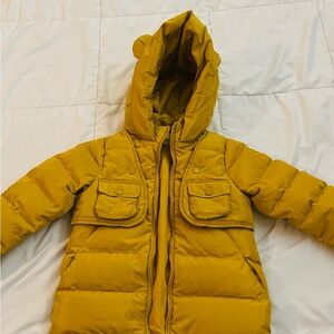Kids Mustard Hooded Puffer Jacket